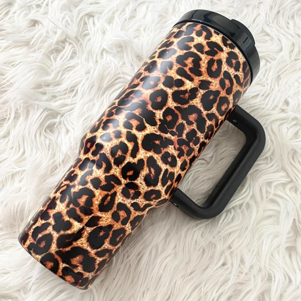 Leopard Print Travel Mug with Handle